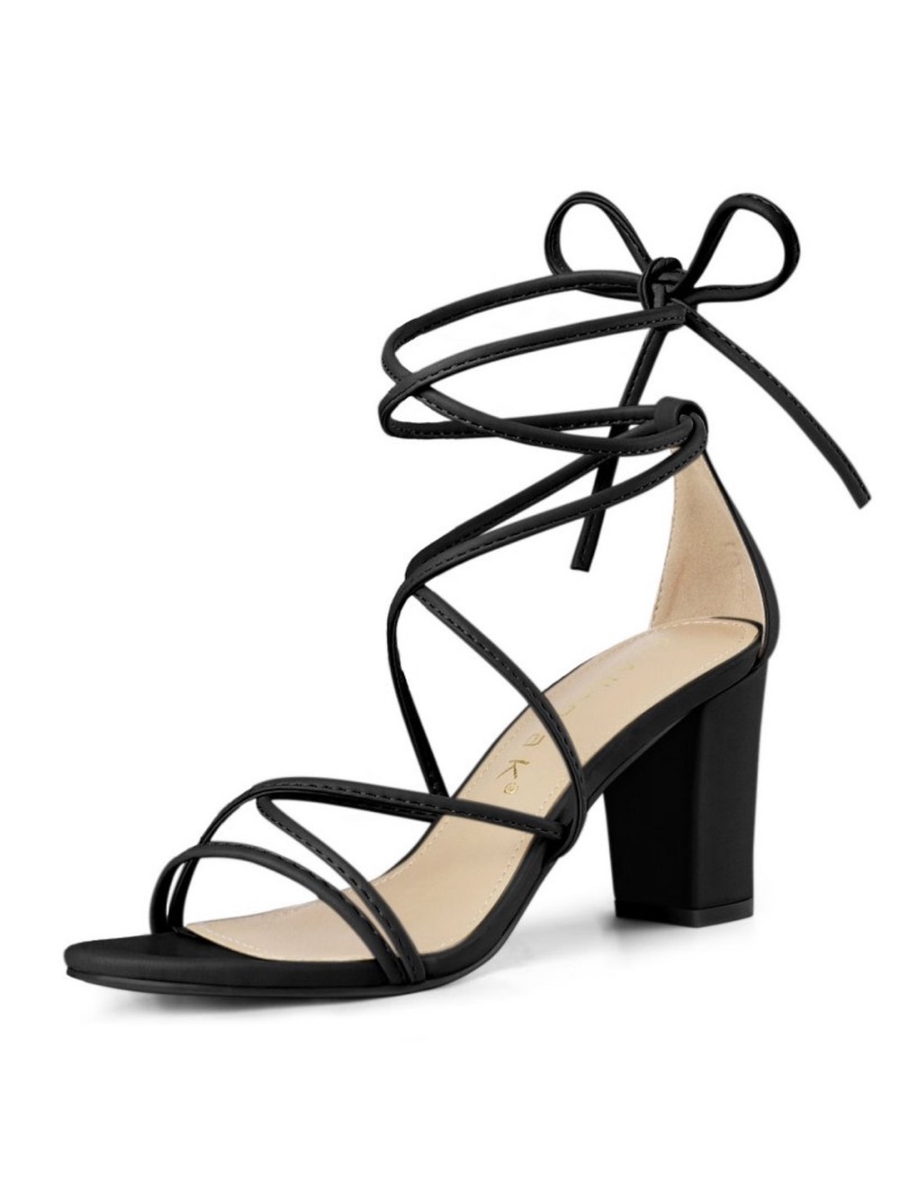 Allegra K Black Strappy Lace-Up Block Heel Sandals